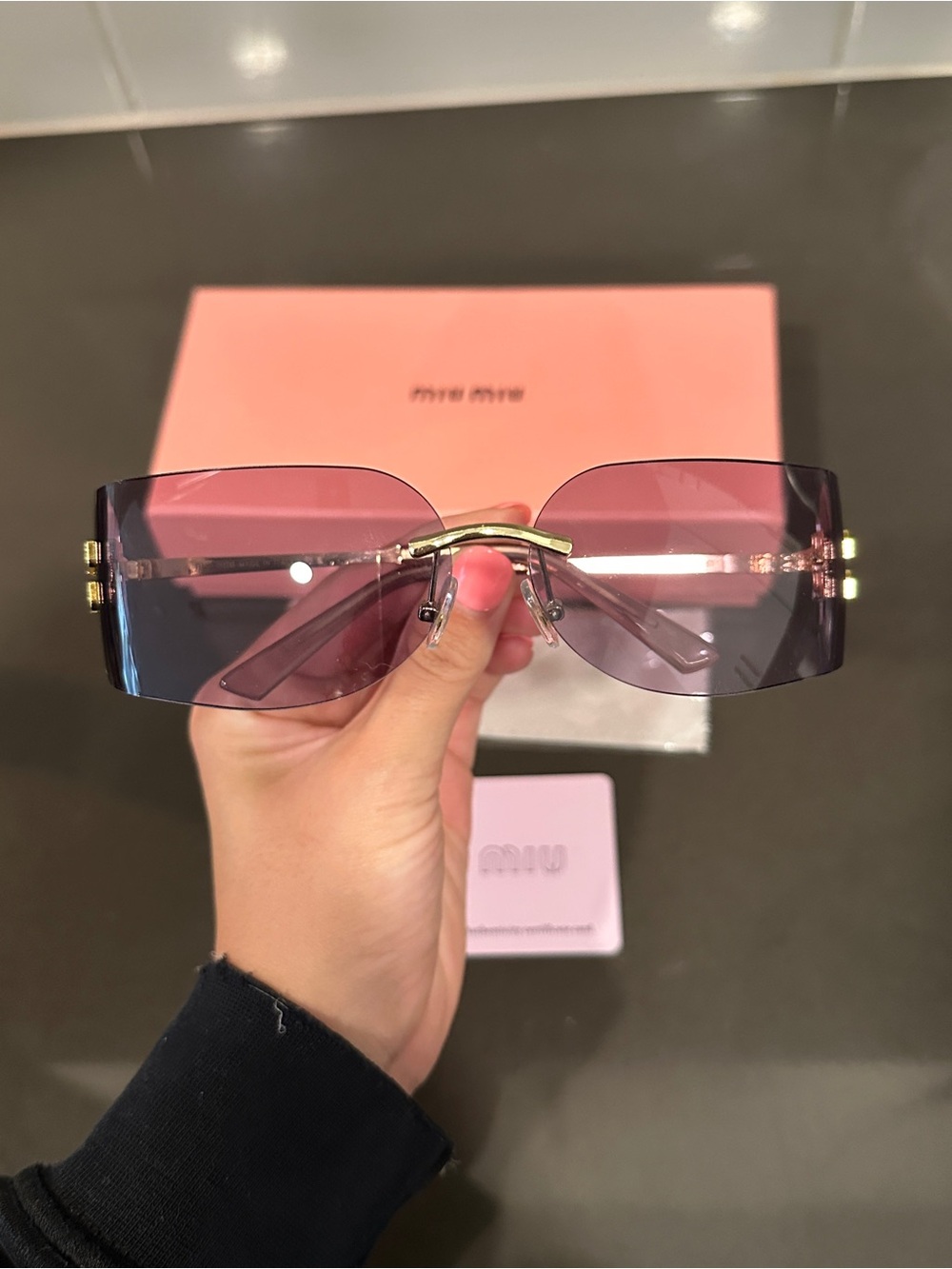 NEW Miu Miu Purple Gradient Rimless Sunglasses with Gold Accents